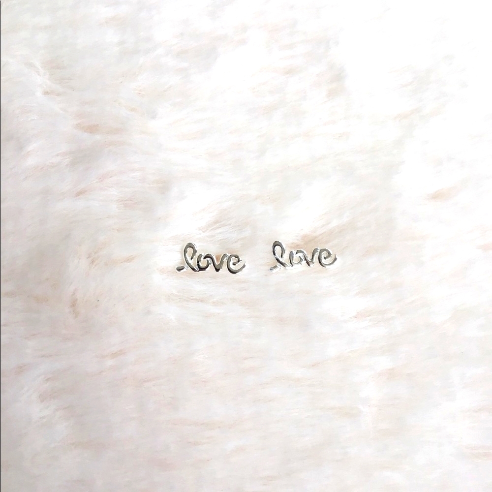 Sterling Silver Love Script Stud Earrings Hypoallergenic Minimalist Jewelry
